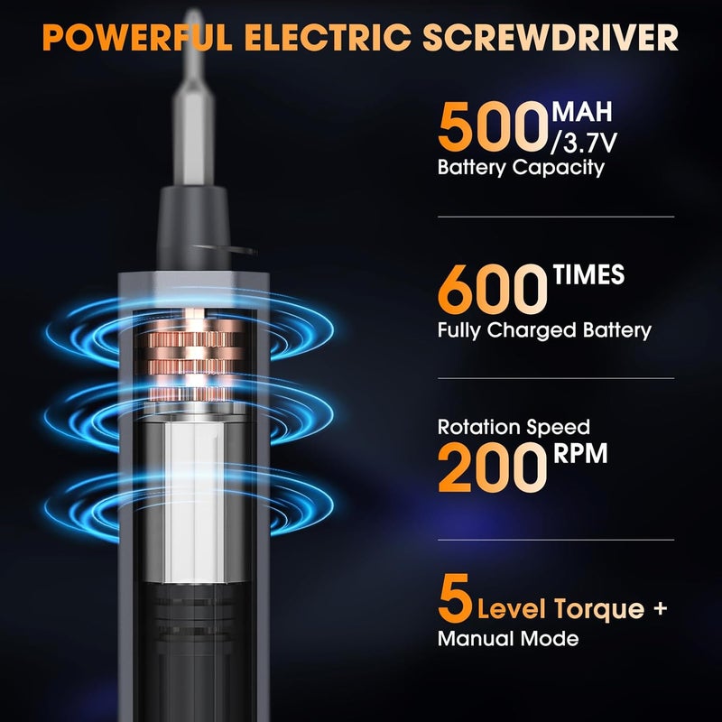 Tanso Mini Electric Screwdriver Set,3.7V Precision Screwdriver Set 66 in 1 Magnetic Drill,HD Display,5 Torque Settings,4 LED Lights, Portable Repair Tool Kit for Computer,Phone, Watch,Camer,Glasses - Image 3